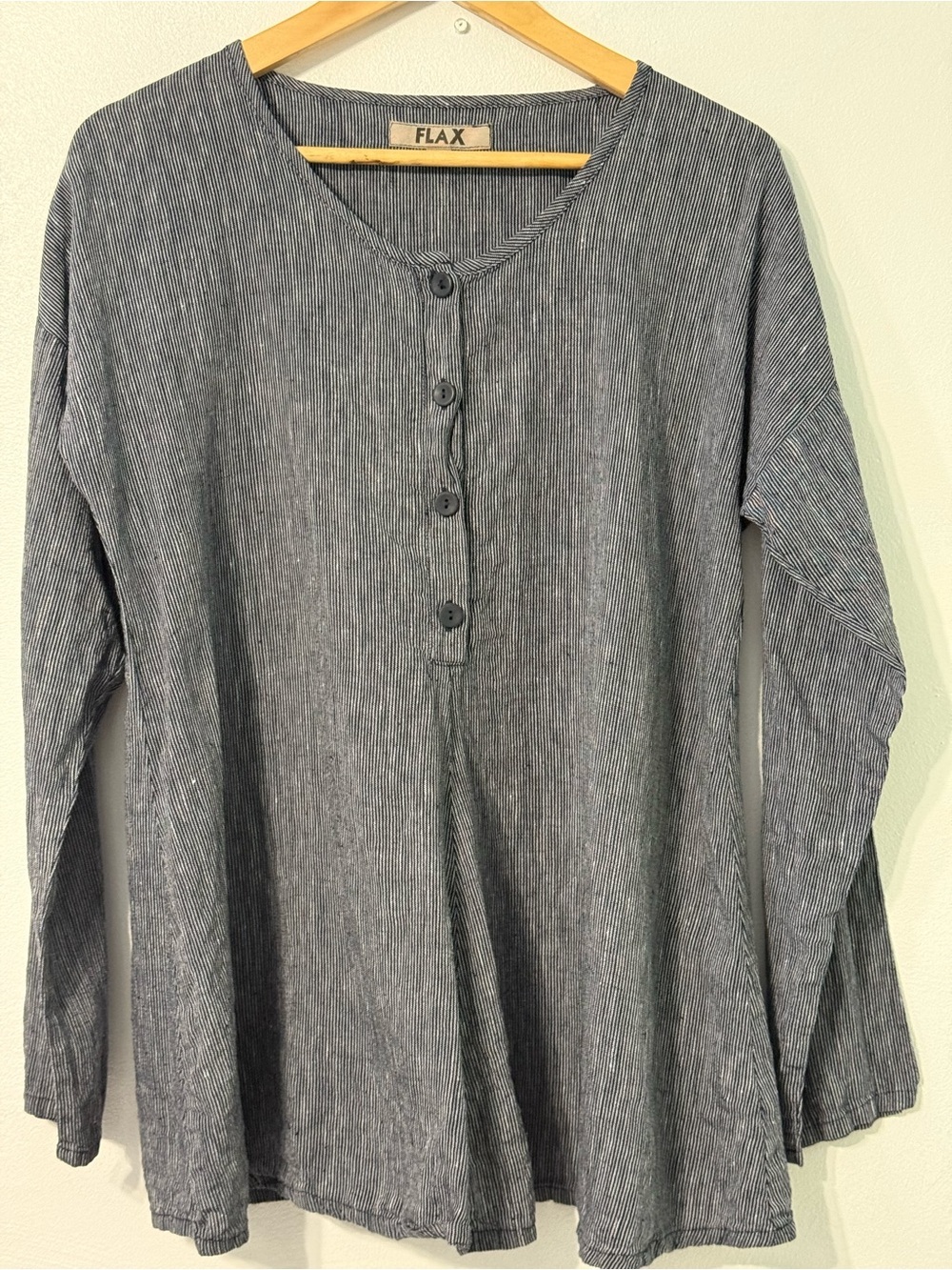 FLAX Long-Sleeve Navy Popover Button Shirt small - Picture 1 of 8